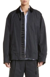 Sacai Navy Pinstriped Jacket In Navy
