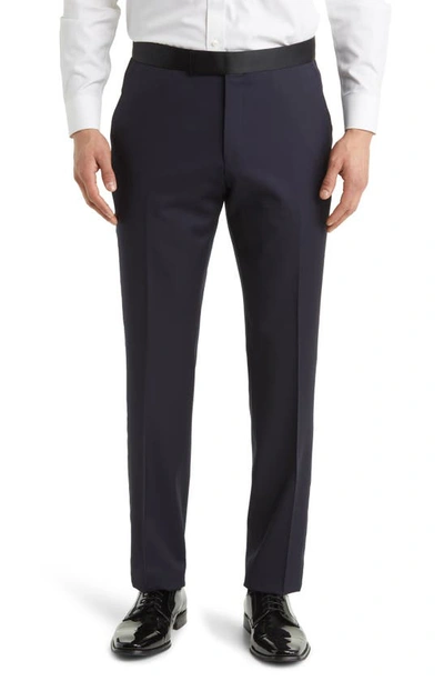 Hugo Boss Genius Virgin Wool Tux Pants In Navy