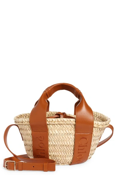 Chloé Sense Woven Palm Basket Handbag In Caramel