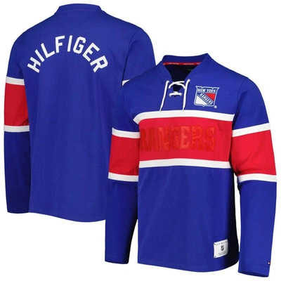 TOMMY HILFIGER TOMMY HILFIGER BLUE NEW YORK RANGERS WALTER LACE-UP LONG SLEEVE TOP