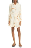 JASON WU ABSTRACT FLORAL LONG SLEEVE SILK CRÊPE DE CHINE SHIRTDRESS