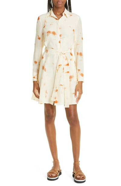 Jason Wu Belted Floral-print Silk Shirtdress In Beige