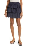 Jason Wu Scallop Tiered Cotton Blend Eyelet Skirt In Blue
