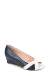 Patricia Green Como Peep Toe Wedge Sandal In Navy White