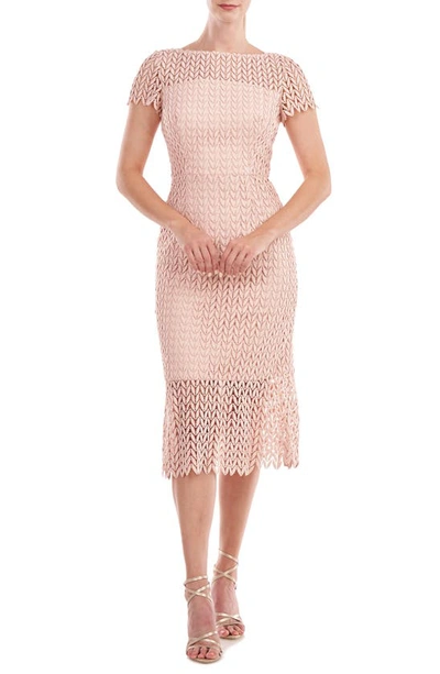 Kay Unger Tatum Floral Lace Midi Cocktail Dress In Soft Blush