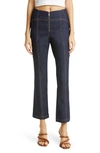 Cinq À Sept Loren Topstitched Cropped Bootcut Denim Pants In Indigo