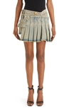 Balmain Vintage Denim Kilted Miniskirt In Sanded Blue Jean