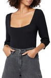 Joie Isa Square Neck Rib Stitch Top In Caviar