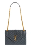 Saint Laurent Medium Envelope Quilted Leather Bag In Dark Smoke