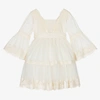 ABEL & LULA GIRLS IVORY EMBROIDERED TULLE DRESS