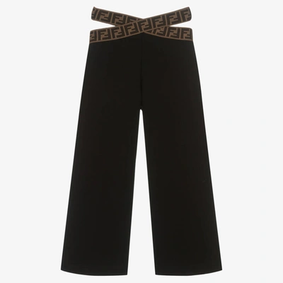 Fendi Kids' Black Trousers For Girl With Ff Logo In Black+zucca