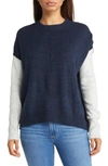 Vince Camuto Extended Shoulder Colorblock Sweater In Vintage Blue/silver Hthr