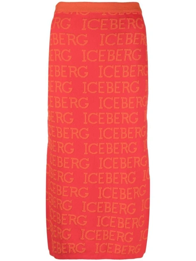 Iceberg Intarsia-knit Midi Skirt In Orange