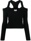 Alexander Mcqueen Black Cropped Top With Cut-out Details Black In Jersey Stretch Woman In Black