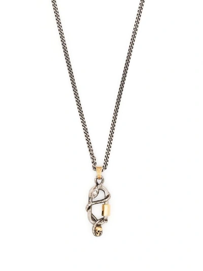 Alexander Mcqueen Necklace Snake And Skull In Silver