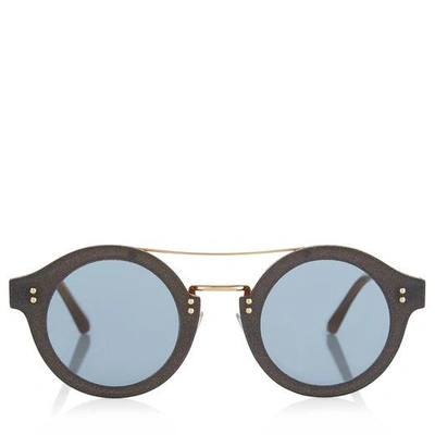 Jimmy Choo Montie Nude Acetate Round Framed Sunglasses With Gold Glitter Fabric In Ev7 Blue Antireflex