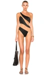 Norma Kamali Snake Mesh One-shoulder High-cut One-piece Swimsuit In Black & Nude