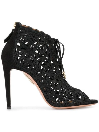 Aquazzura Kya Suede Cage Bootie, Black