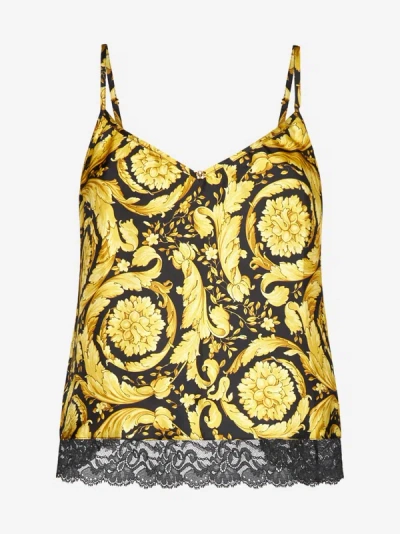Versace Barocco-print Silk Pyjama Tank Top In Black,gold