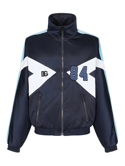 Dolce & Gabbana Logo-patch Panelled Sports Jacket In Blue