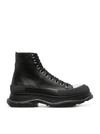 Alexander Mcqueen Leather Lace-up Boot Sneakers In Black