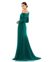 Mac Duggal Beaded Cuff Drop Shoulder Faux Wrap Gown In Emerald
