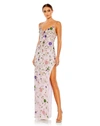 Mac Duggal Purple Embellished Lace Sleeveless V Neck Gown In Lilac Multi