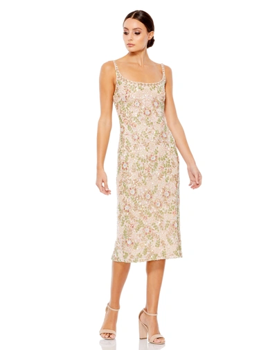 Mac Duggal Midi Dress In Nude Multi