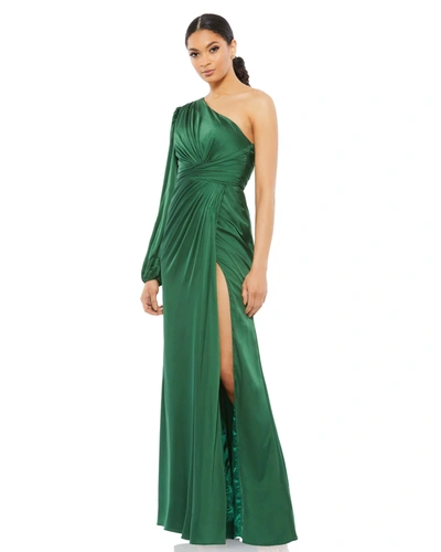 Ieena For Mac Duggal One Sleeve Gown In Emerald