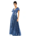Mac Duggal Womens Sequined Maxi Evening Dress In Fusion Blue