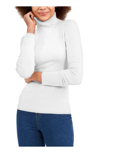 French Connection Womens Turtleneck Ribbed Hem Top In White