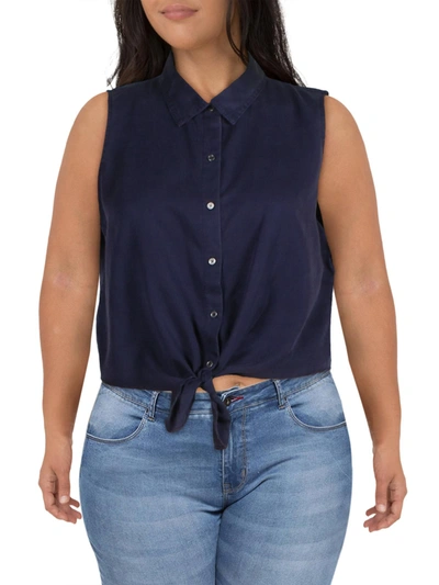 Vince Camuto Womens Button Tie Front Casual Top In Blue