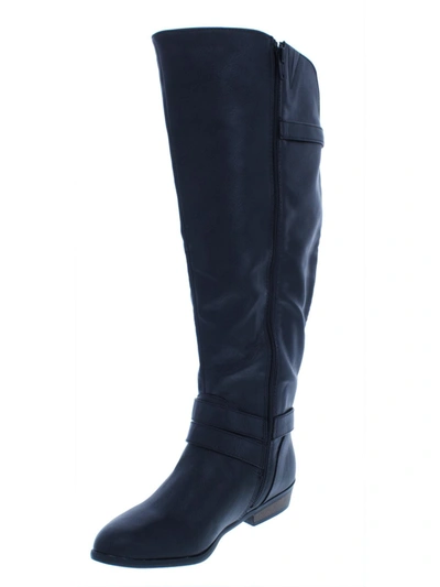 Material Girl Carleigh Womens Wide Calf Faux Leather Riding Boots In Blue