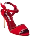 Manolo Blahnik Ibn 90 Suede & Patent Sandal In Red