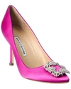 Manolo Blahnik Womens Fuchsia Hangisi Crystal-embellished Satin Heeled Courts In Pink