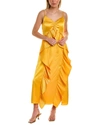 Amur Pleated Ruffled Satin Maxi Slip Dress In Yellow
