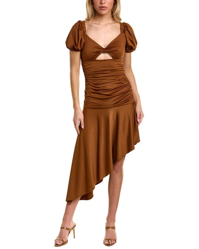 Black Halo Ruched Asymmetrical Dress In Brown