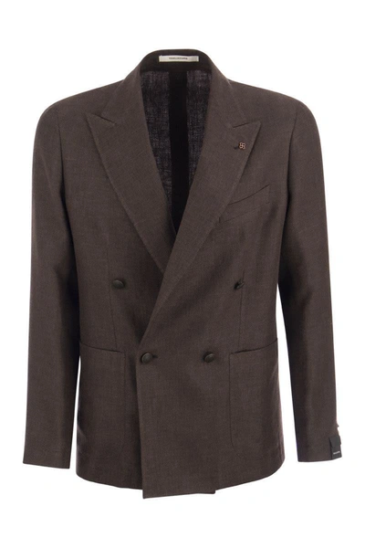 TAGLIATORE TAGLIATORE DOUBLE-BREASTED JACKET IN WOOL AND LINEN