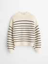 Alex Mill Stripe Button Back Cotton Crewneck Sweater In Ivory/dark Navy