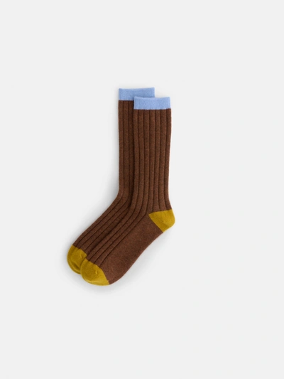 Alex Mill Cashmere Socks In Chestnut/gold/light Blue