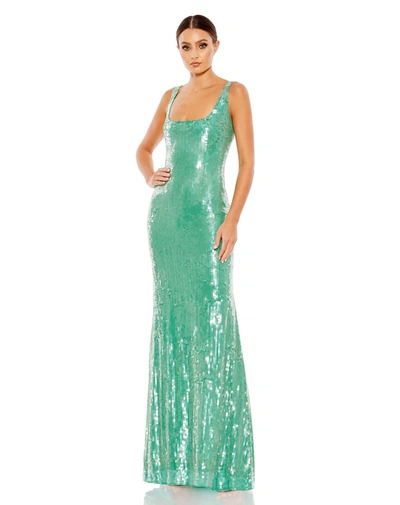 Mac Duggal Sequined Sleeveless Column Gown In Jade