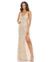 Mac Duggal Ieena Sequined Strappy Slip Dress In Nude Silver