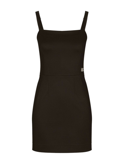 Dolce & Gabbana Logo Plaque Sleeveless Mini Dress In Black