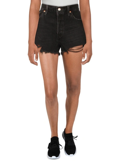 Levi's 501 Original Womens Button Fly High Rise Cutoff Shorts In Black