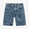 Versace Abstract-print Denim Shorts In Blue