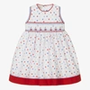 PRETTY ORIGINALS GIRLS WHITE SMOCKED POLKA DOT DRESS