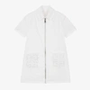 GIVENCHY GIRLS WHITE COTTON SWAROVSKI LOGO DRESS