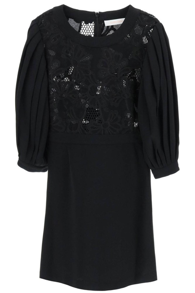 See By Chloé See By Chloe Crepe And Lace Mini Dress In Black