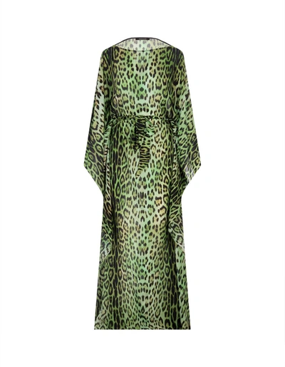Roberto Cavalli Leopard Print Kaftan Dress In Green