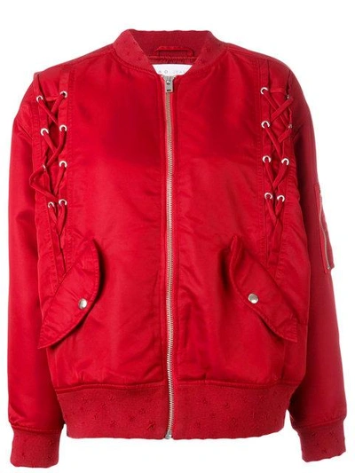 Iro Lace-up Distressed Shell Bomber Jacket In Garnet